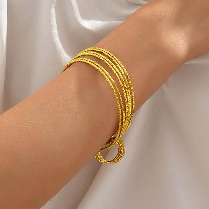 Ensemble de Bracelets en Or pour Femmes Bracelet Rond Fin Empilable Bracelets Ethniques Indiens à Bracelets Multiples Outfit Costume Jewelry