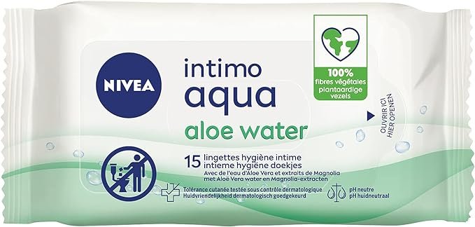 Intimo Aqua Lingettes Hygiène Intime, Lingettes nettoyantes hydratantes à l’Aloe Vera & Extrait de Magnolia, Lingettes intimes biodégradables